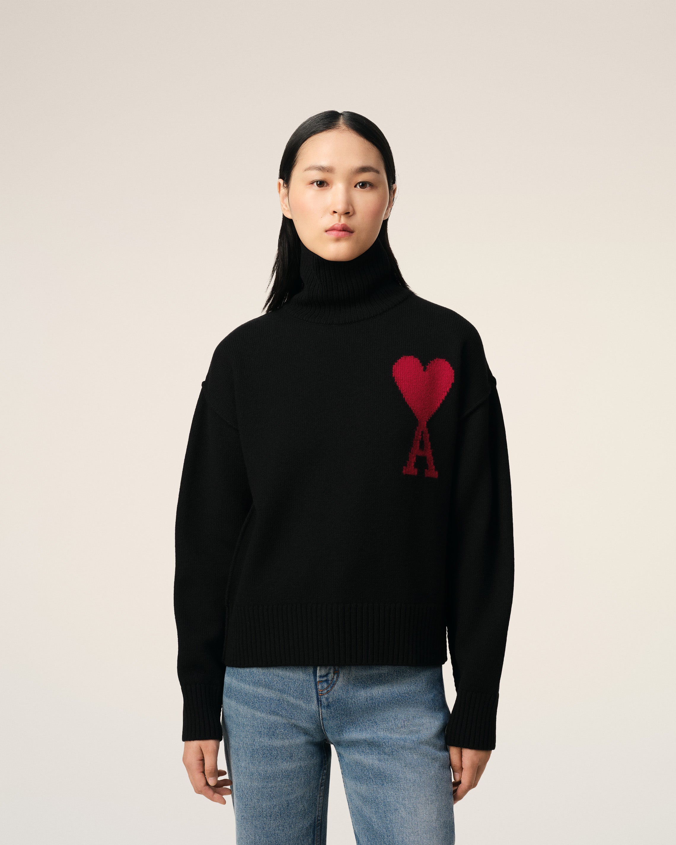 Pull Noir Ami de Coeur En Laine