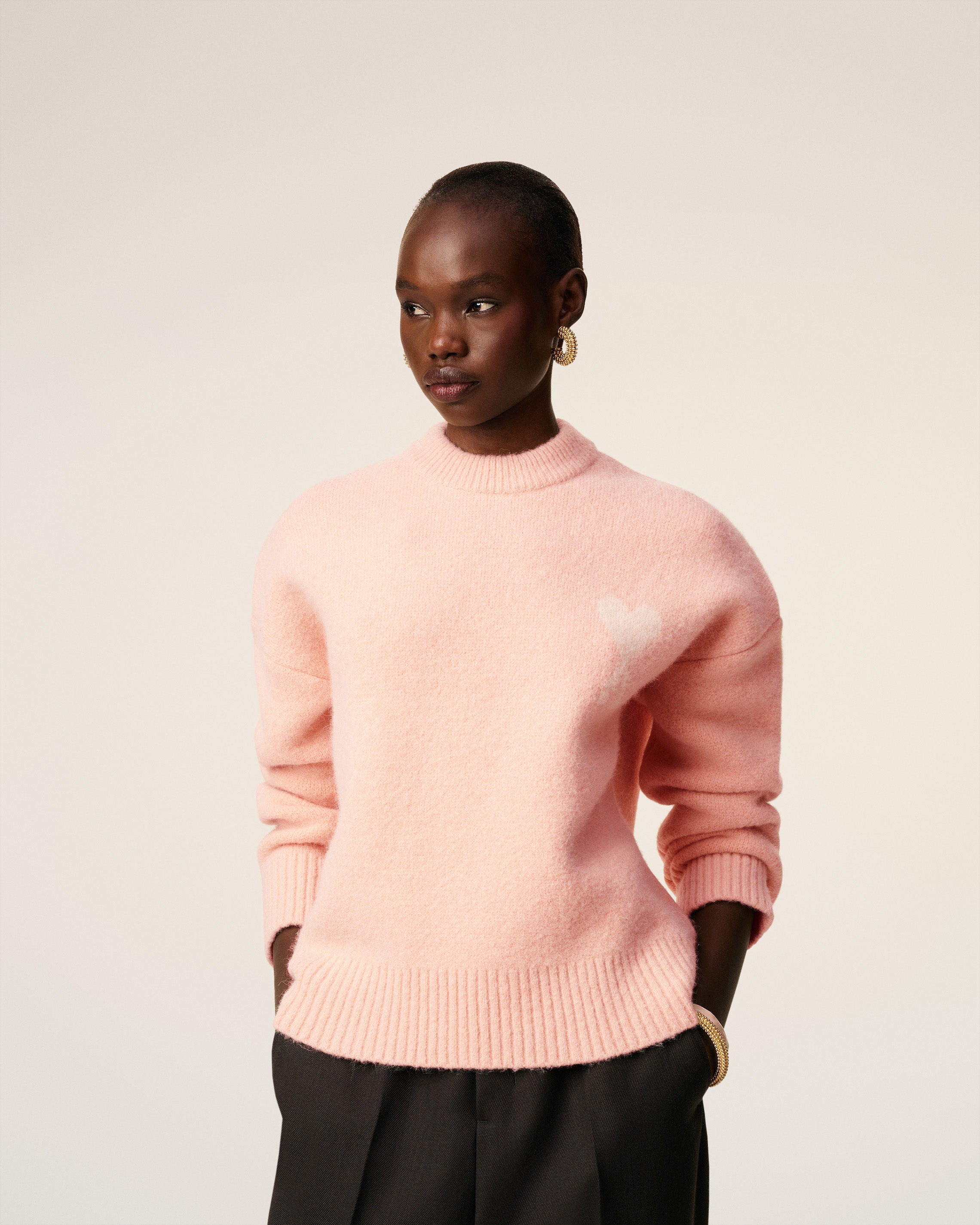 Pull Rose Col Rond Ami De Coeur En Alpaga