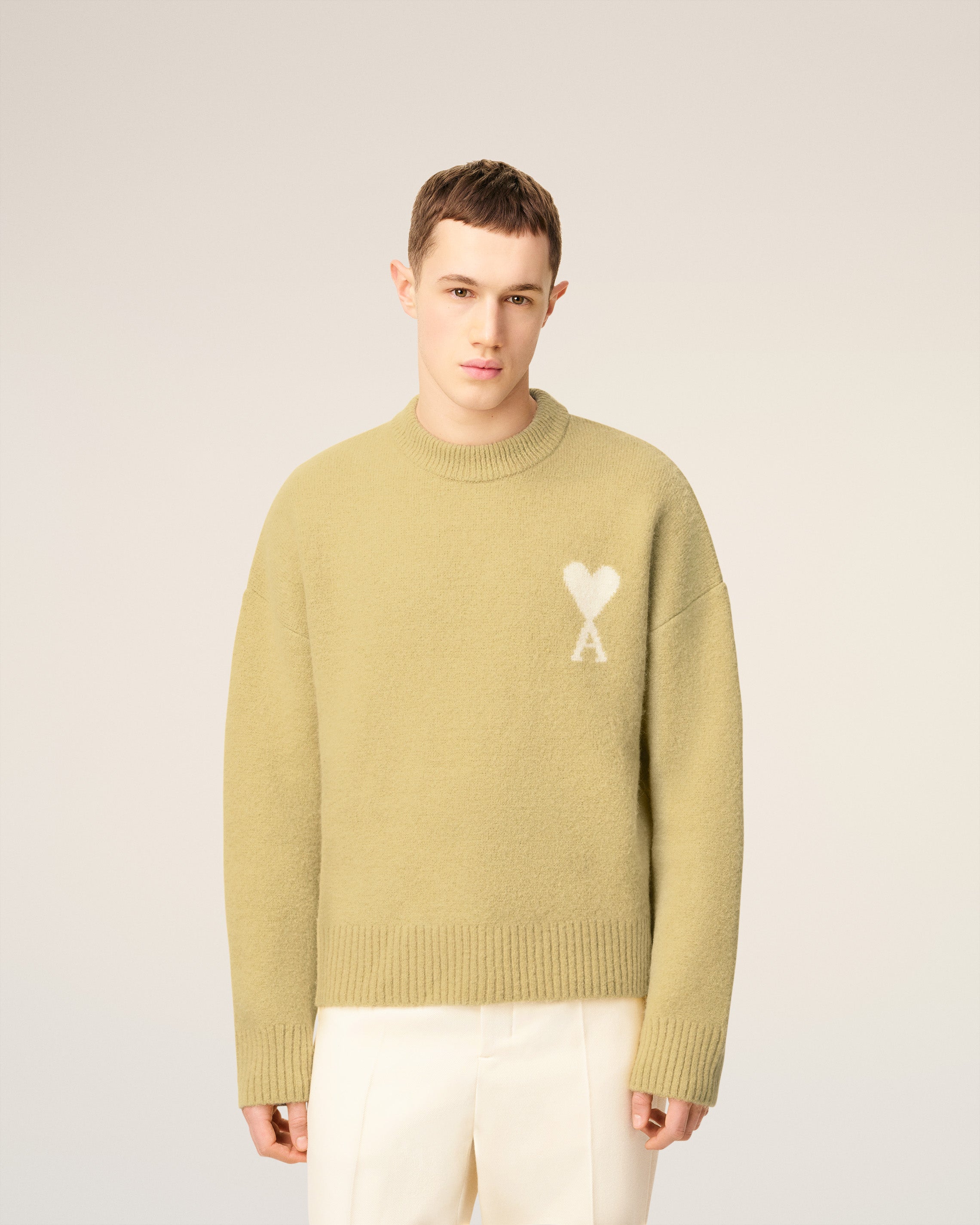 Pull Jaune Col Rond Ami De Coeur En Alpaga