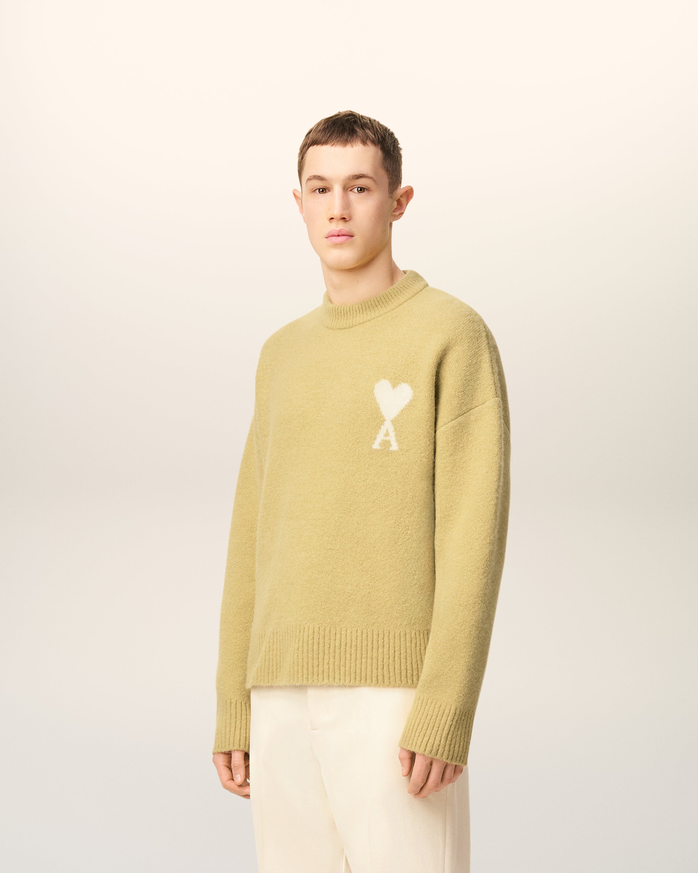 Pull Jaune Col Rond Ami De Coeur En Alpaga